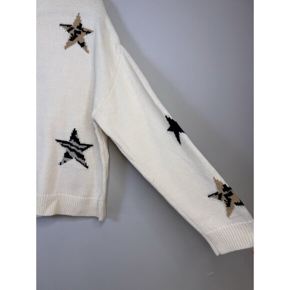Rails Perci Cream Animal Print Star Crewneck Sweater Size L EUC - Picture 7 of 13